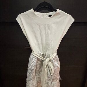 Imoga White and Silver Formal Kids Dress